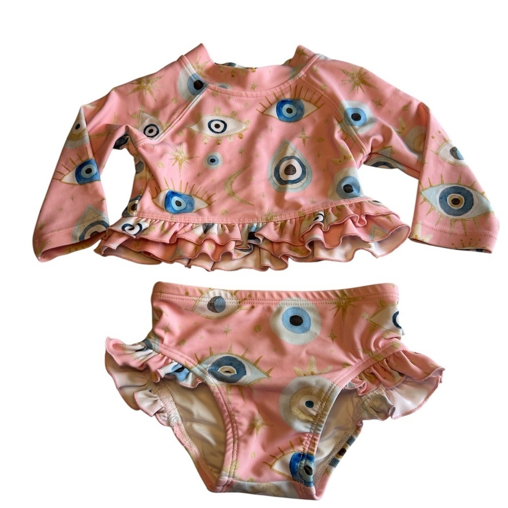 Posh Peanut Pink Eye Print Kids Bikini Set